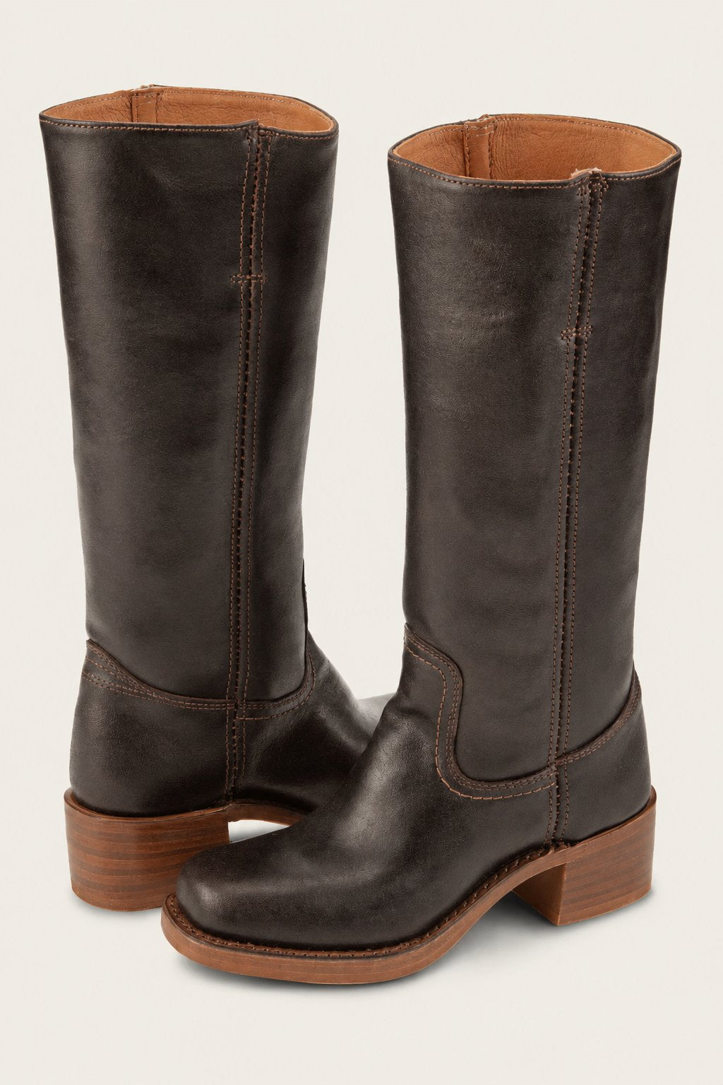 Women's Leather Knee-High Boots with Block Heel
