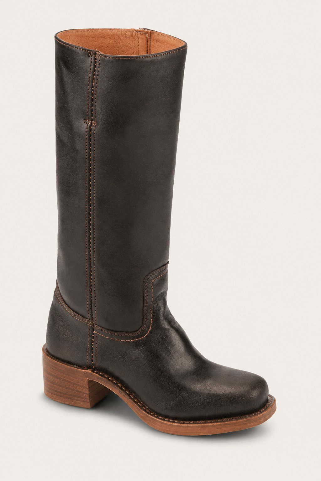 Women's Leather Knee-High Boots with Block Heel