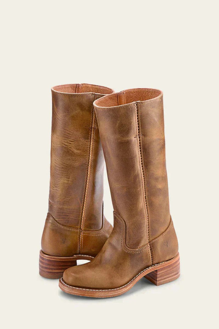 Women's Leather Knee-High Boots with Block Heel