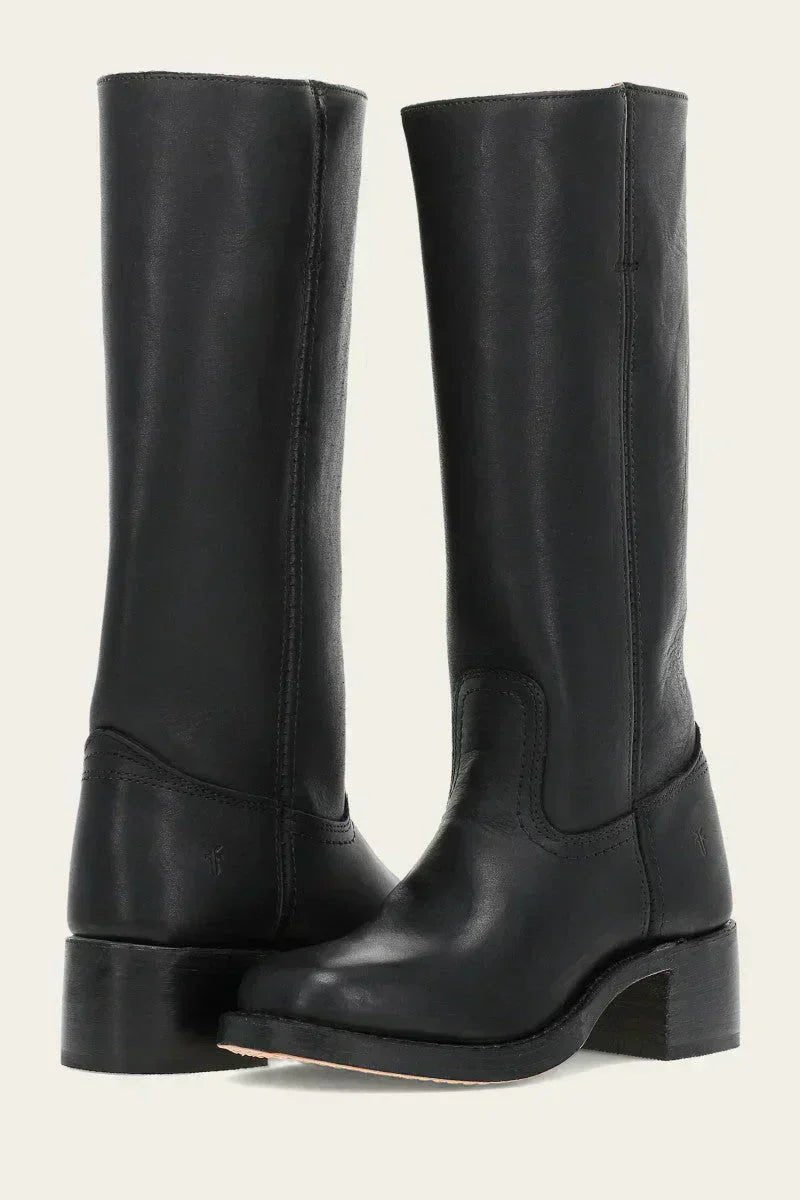 Women's Leather Knee-High Boots with Block Heel