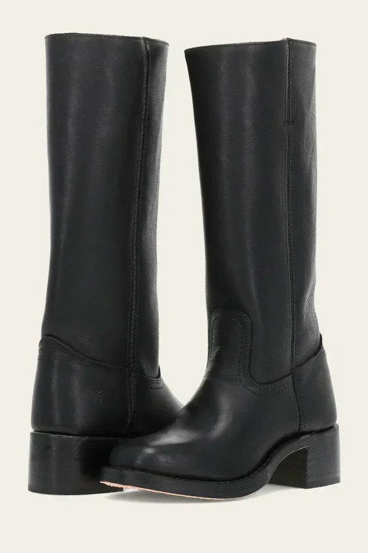 Women's Leather Knee-High Boots with Block Heel