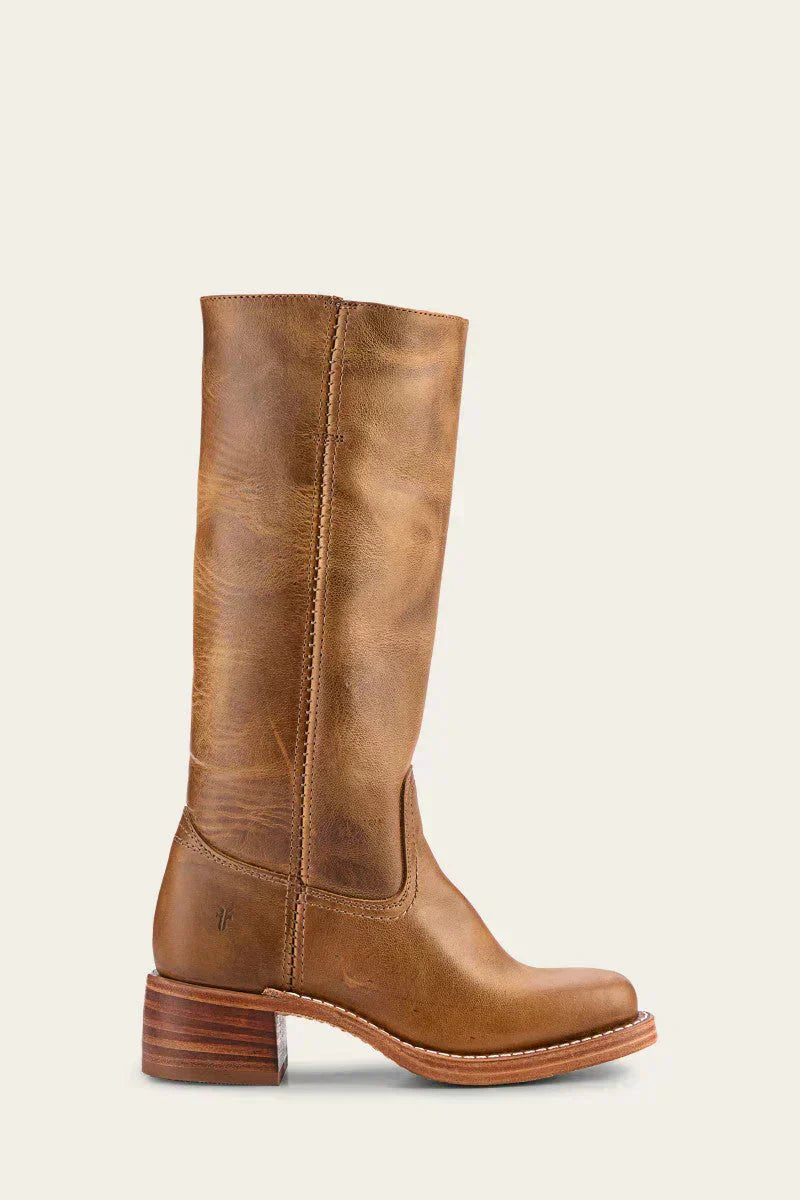 Women's Leather Knee-High Boots with Block Heel