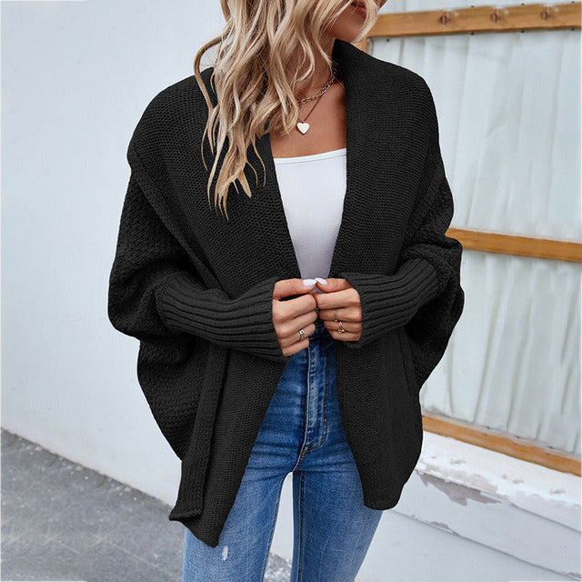 Women's Knit Oversized Cardigan with Dolman Sleeves