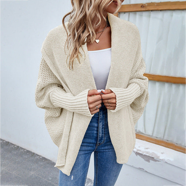 Women's Knit Oversized Cardigan with Dolman Sleeves