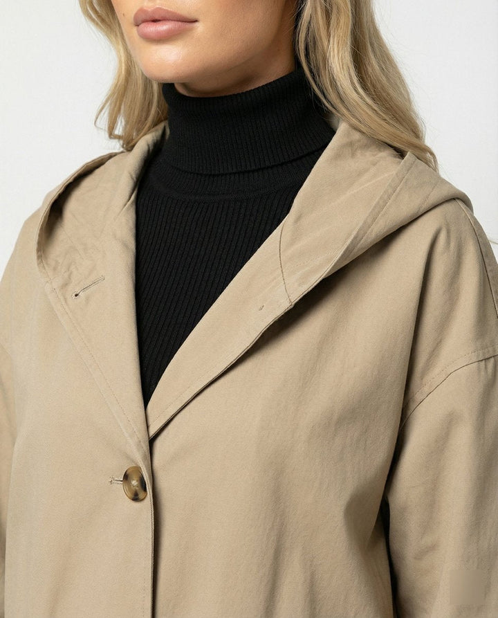 Women's Hooded Longline Coat with Patch Pockets
