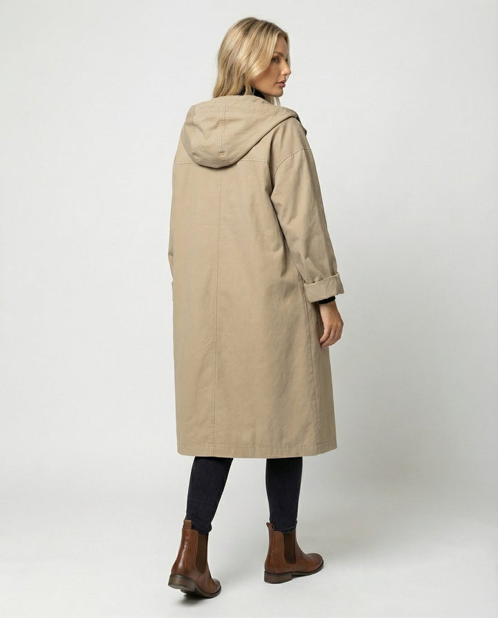 Women's Hooded Longline Coat with Patch Pockets