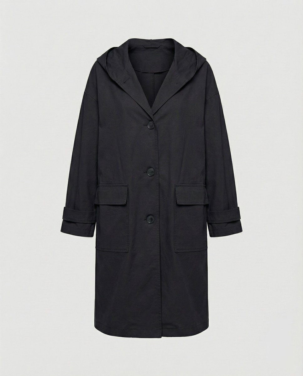 Women's Hooded Longline Coat with Patch Pockets