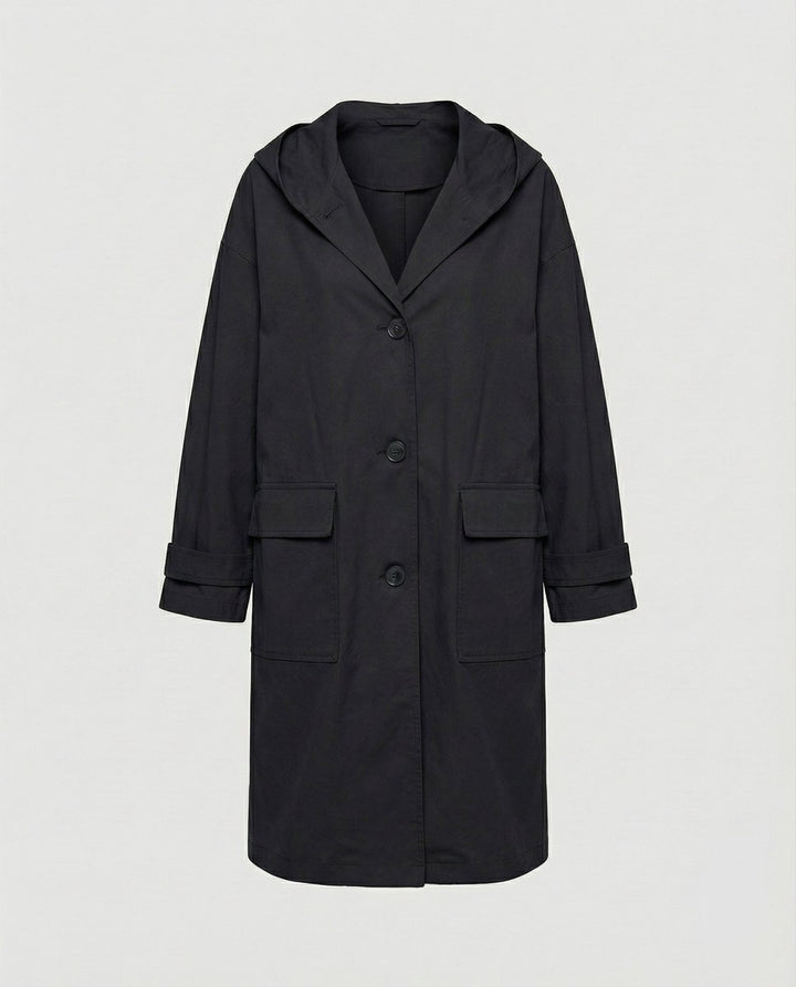 Women's Hooded Longline Coat with Patch Pockets