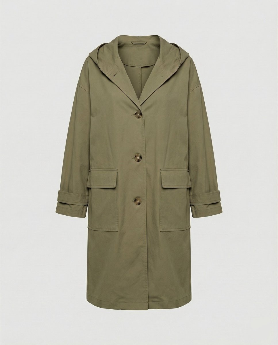 Women's Hooded Longline Coat with Patch Pockets