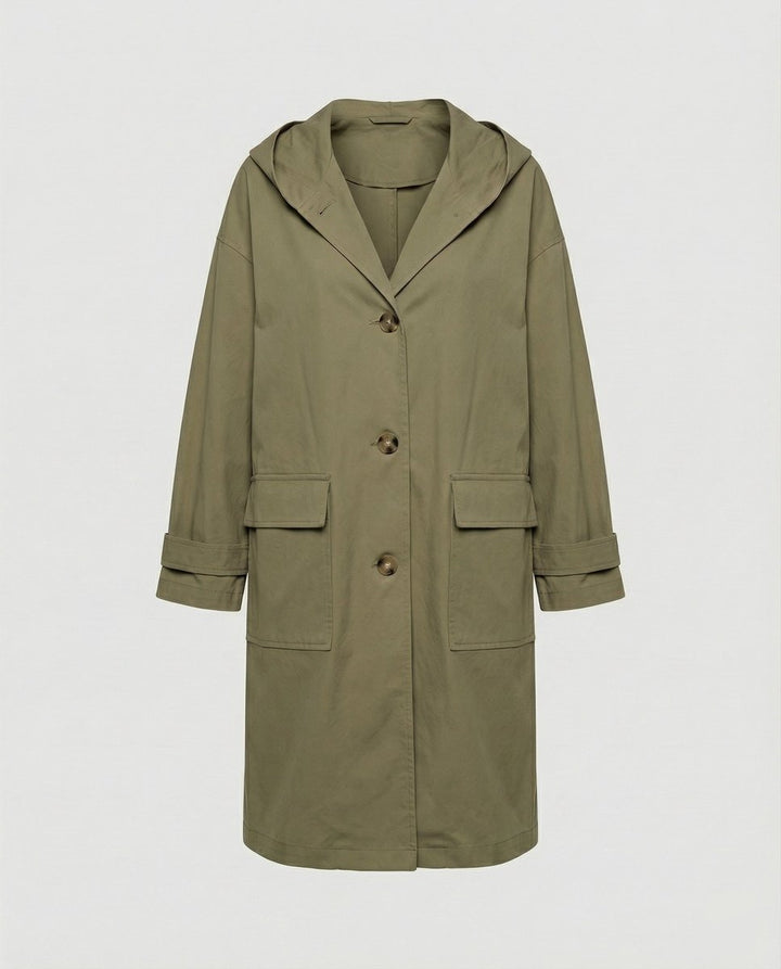 Women's Hooded Longline Coat with Patch Pockets