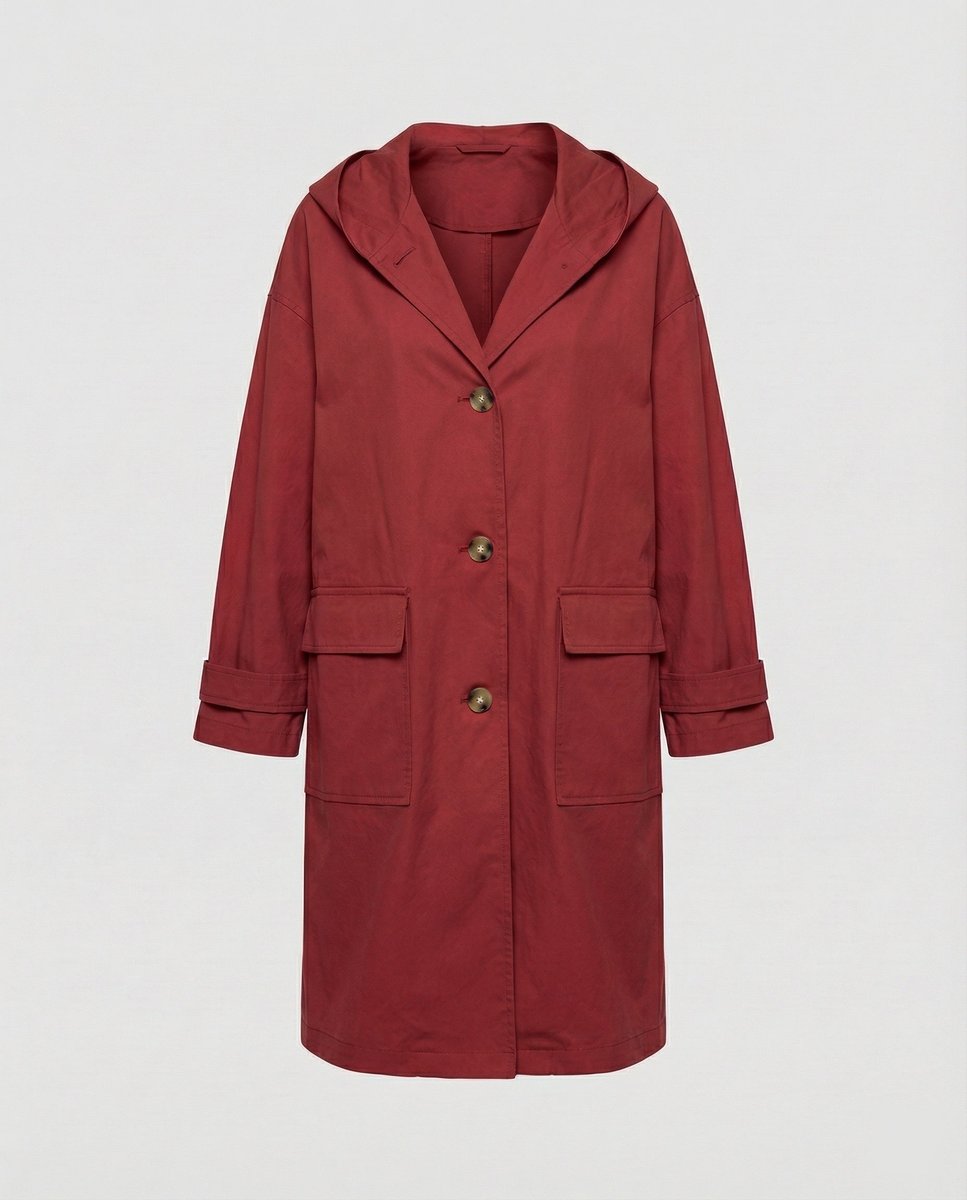 Women's Hooded Longline Coat with Patch Pockets
