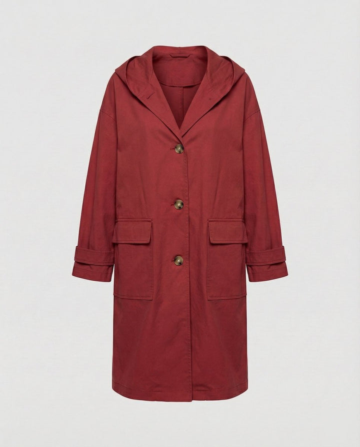 Women's Hooded Longline Coat with Patch Pockets