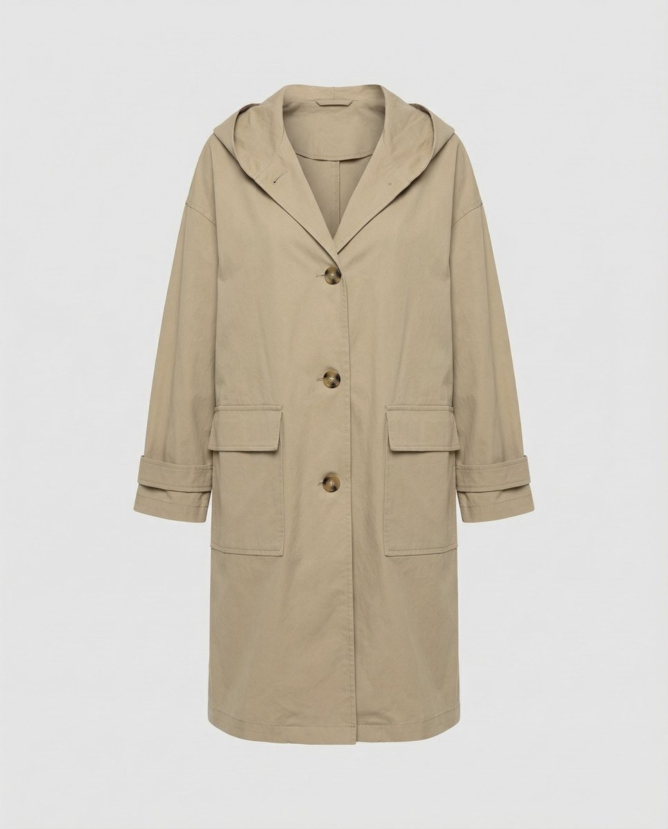 Women's Hooded Longline Coat with Patch Pockets