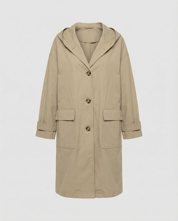 Women's Hooded Longline Coat with Patch Pockets