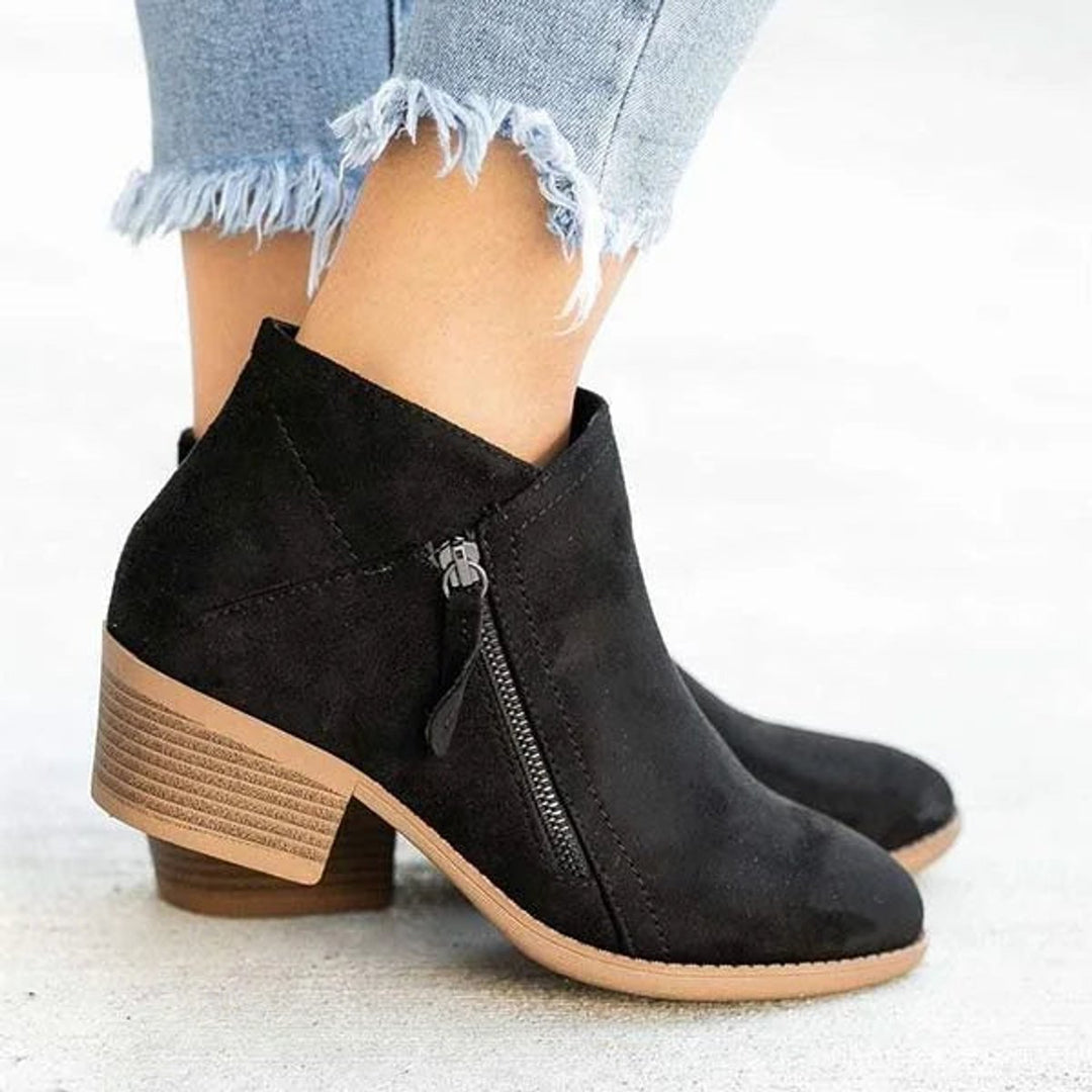 Women's Suede Ankle Boots with Zip Detail