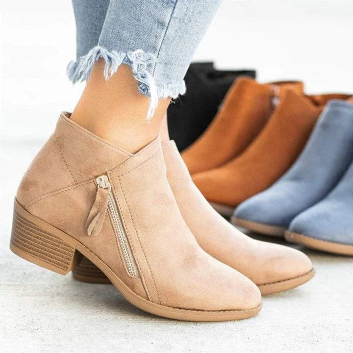 Women's Suede Ankle Boots with Zip Detail