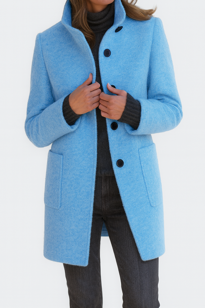 Women's Stand Collar Knee-Length Coat with Patch Pockets