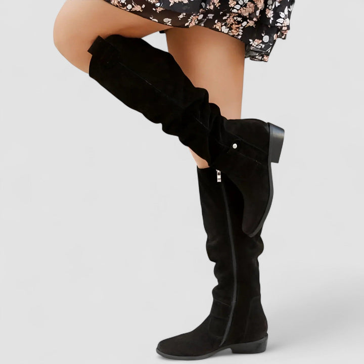 Women's Suede Slouch Over-the-Knee Boots with Buckle Detail