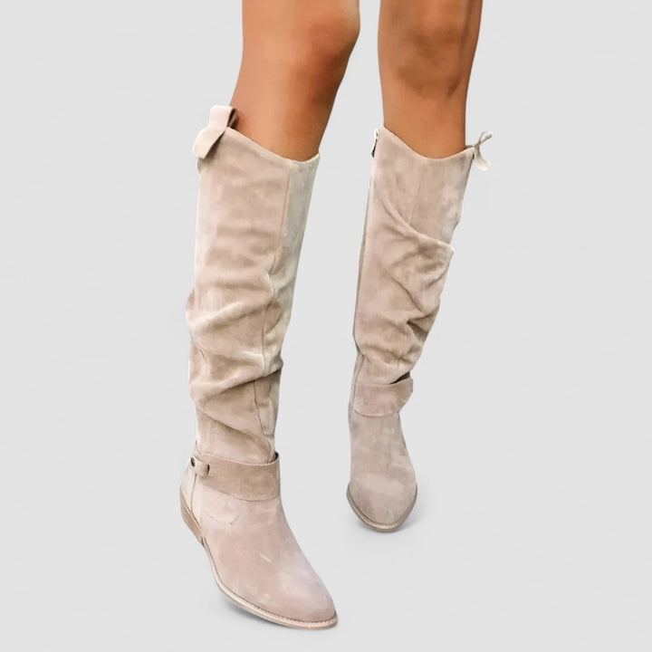 Women's Suede Slouch Over-the-Knee Boots with Buckle Detail