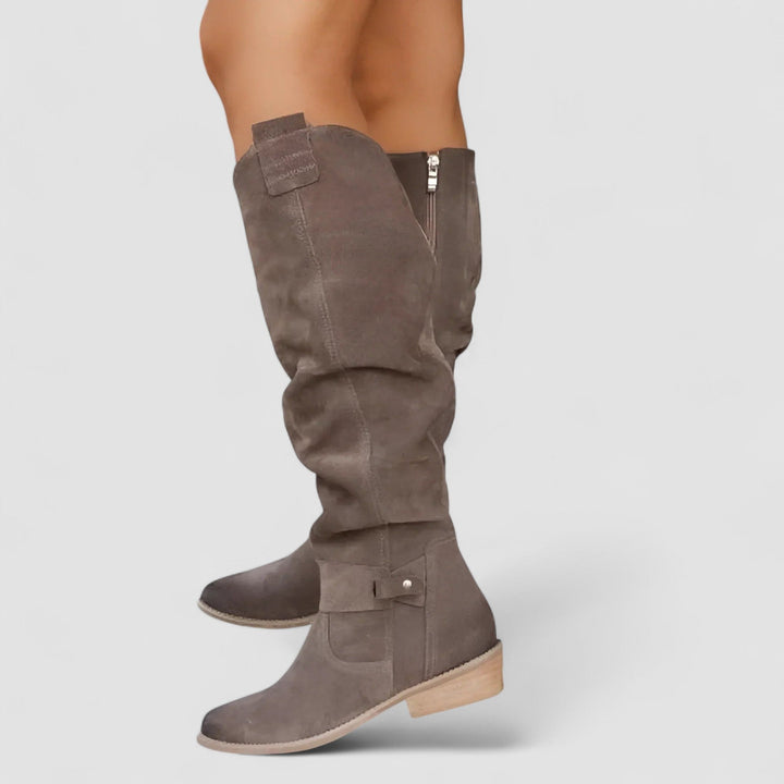 Women's Suede Slouch Over-the-Knee Boots with Buckle Detail