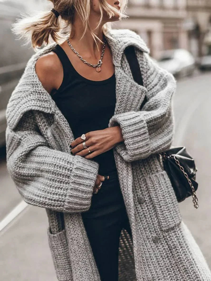 Women's Chunky Knit Longline Cardigan with Deep Pockets