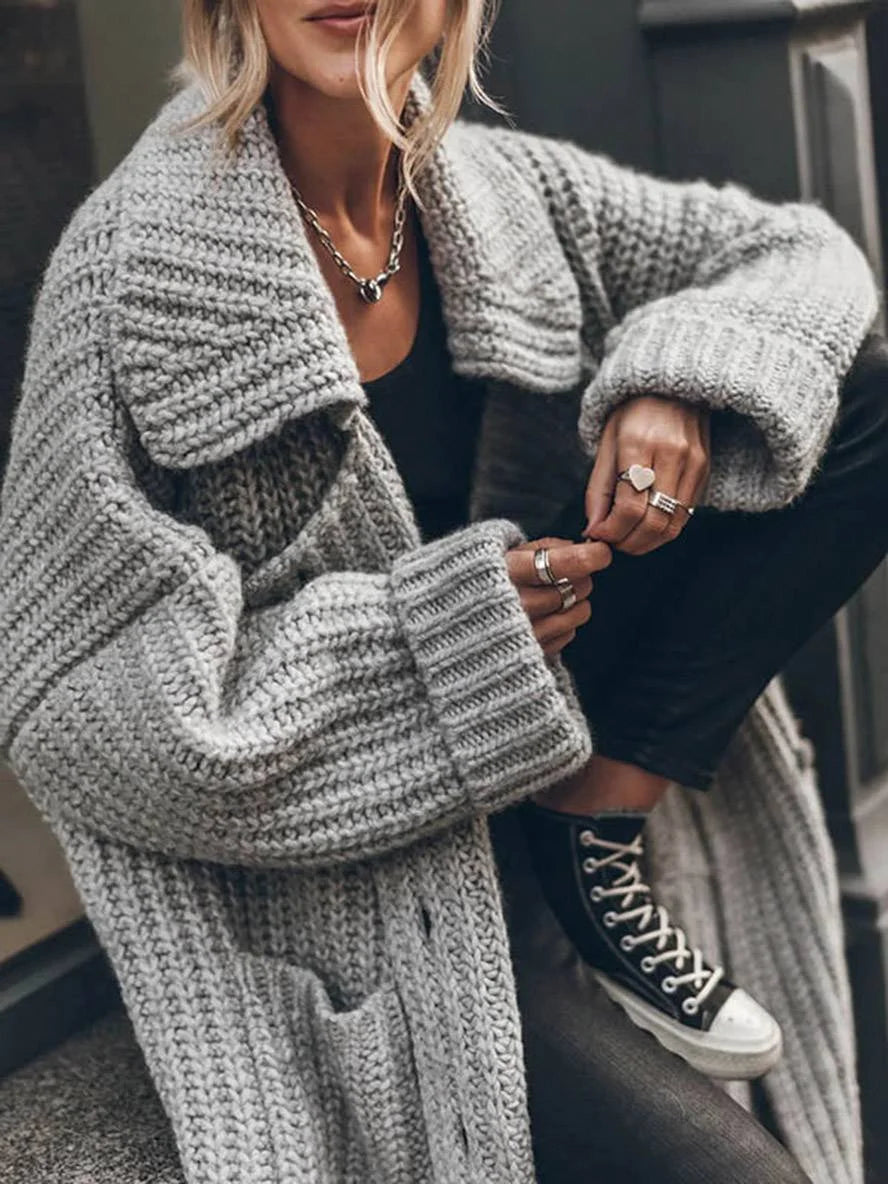 Women's Chunky Knit Longline Cardigan with Deep Pockets