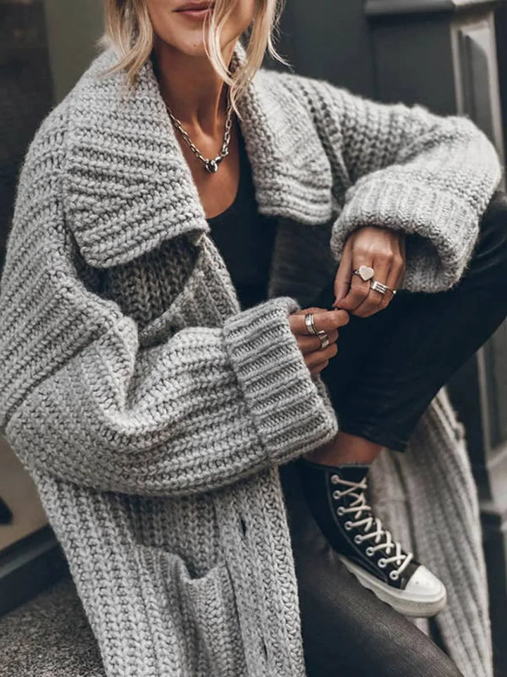 Women's Chunky Knit Longline Cardigan with Deep Pockets