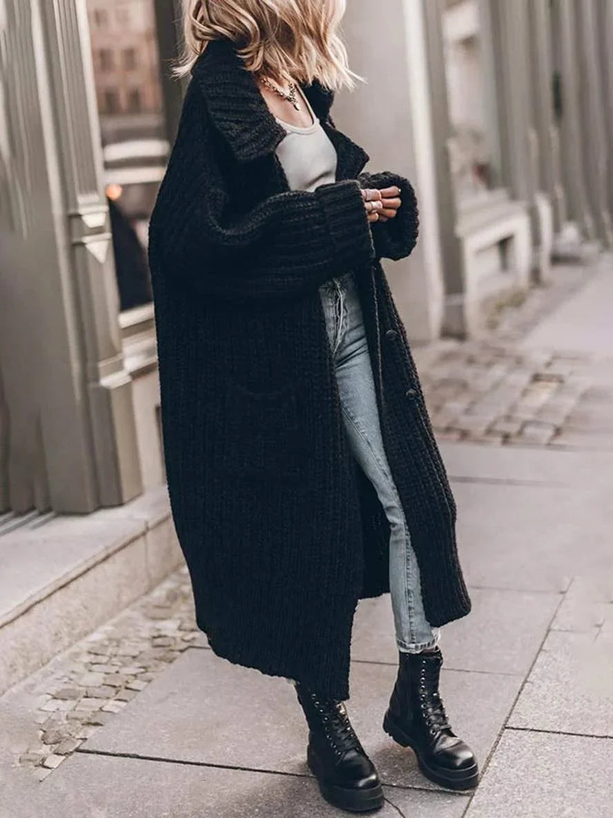 Women's Chunky Knit Longline Cardigan with Deep Pockets