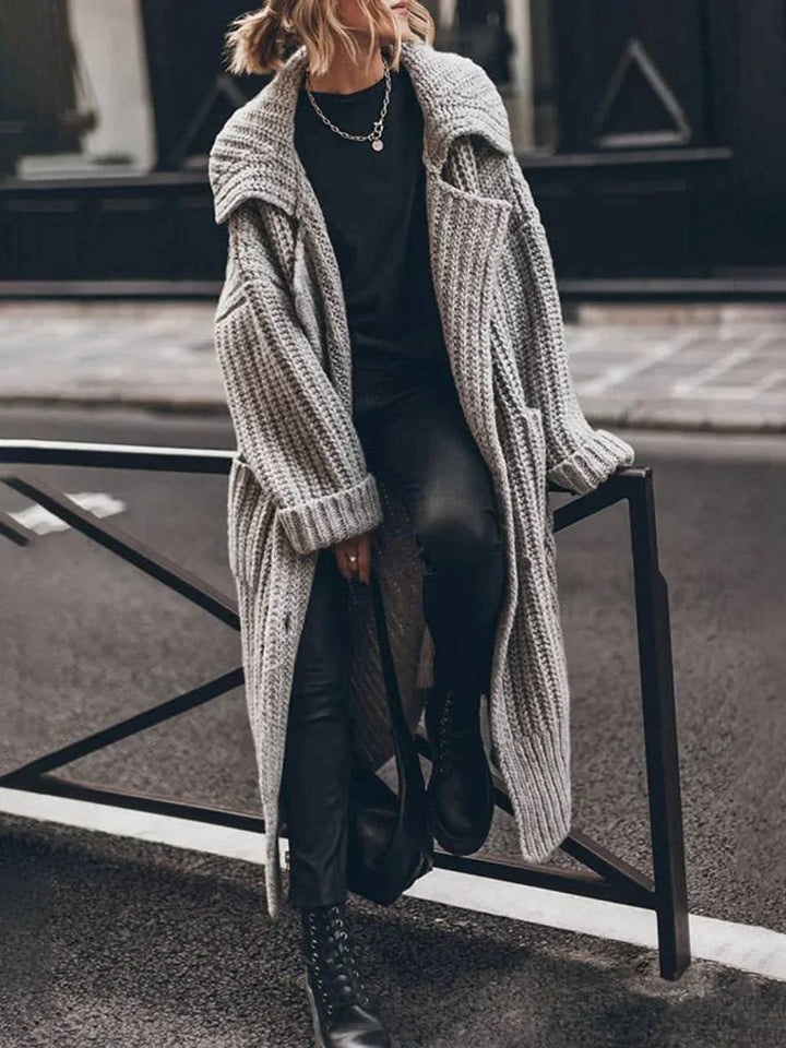 Women's Chunky Knit Longline Cardigan with Deep Pockets
