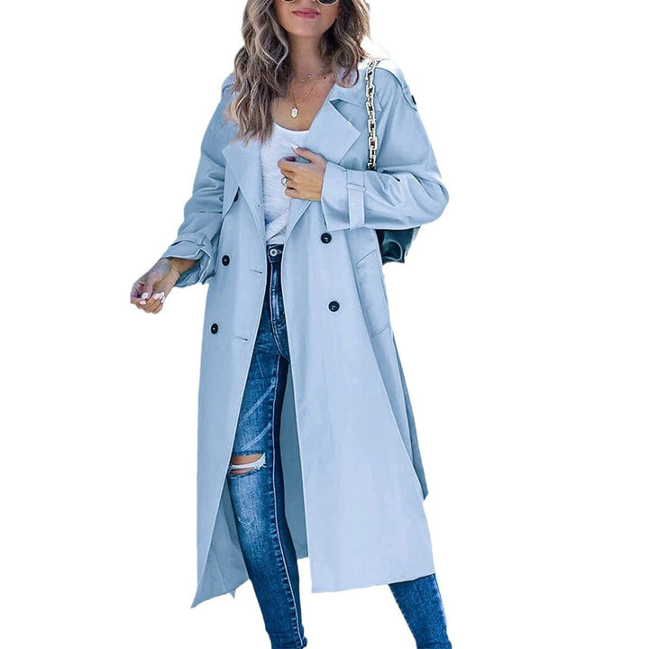 Women's Longline Double-Breasted Trench Coat with Tab Cuffs