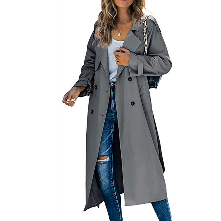 Women's Longline Double-Breasted Trench Coat with Tab Cuffs