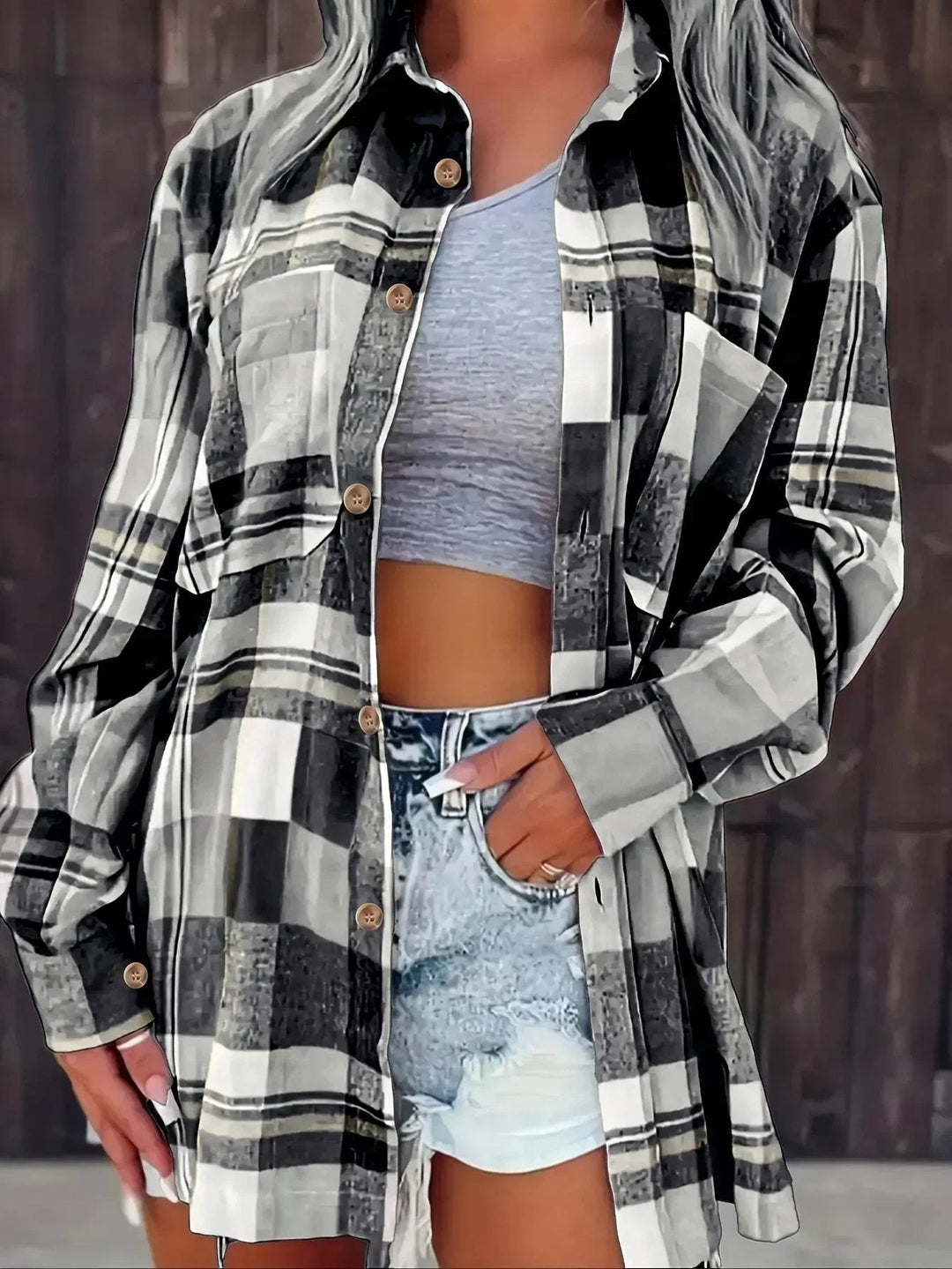Women's Flannel Check Shirt with Chest Pockets