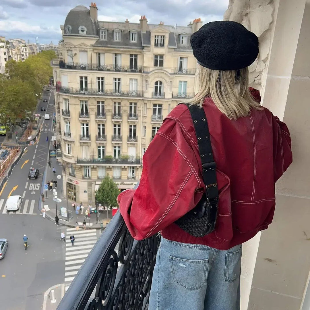 Women's Oversized Bomber Jacket with Contrast Stitching