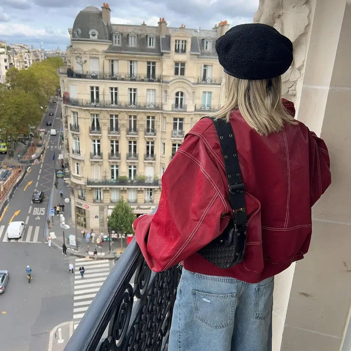 Women's Oversized Bomber Jacket with Contrast Stitching
