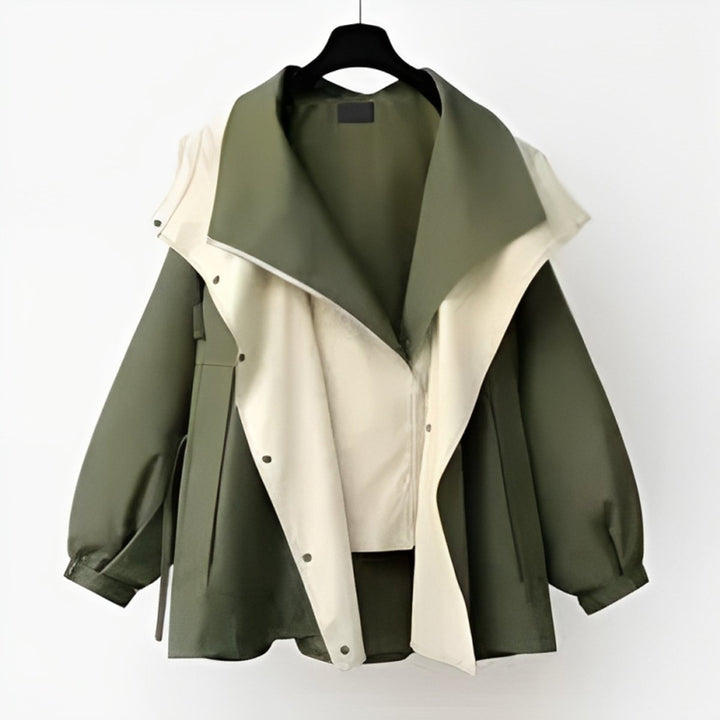 Women's Oversized Colourblock Jacket with Statement Collar