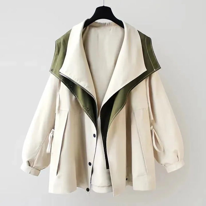 Women's Oversized Colourblock Jacket with Statement Collar