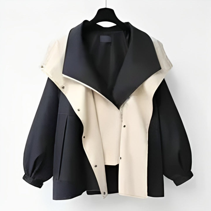 Women's Oversized Colourblock Jacket with Statement Collar
