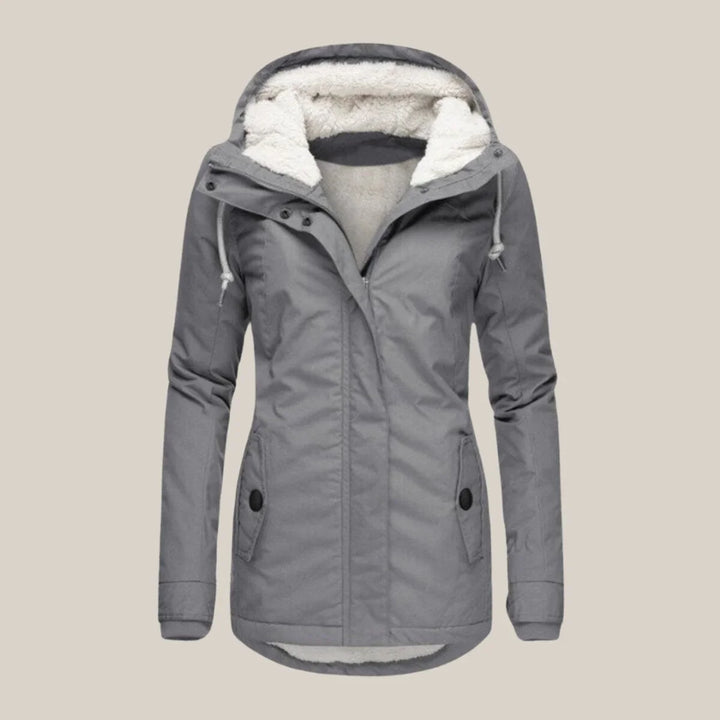Women's Sherpa Lined Hooded Winter Coat with Zip Closure