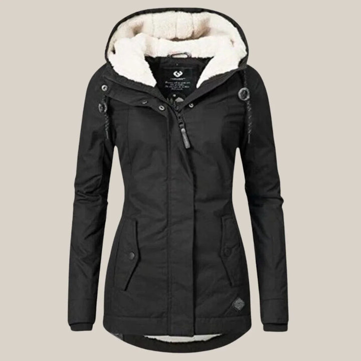 Women's Sherpa Lined Hooded Winter Coat with Zip Closure
