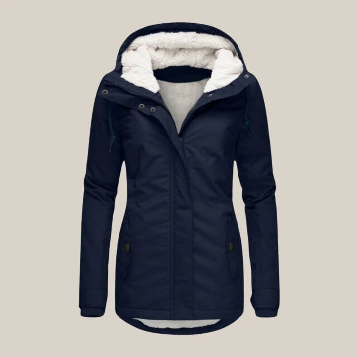 Women's Sherpa Lined Hooded Winter Coat with Zip Closure