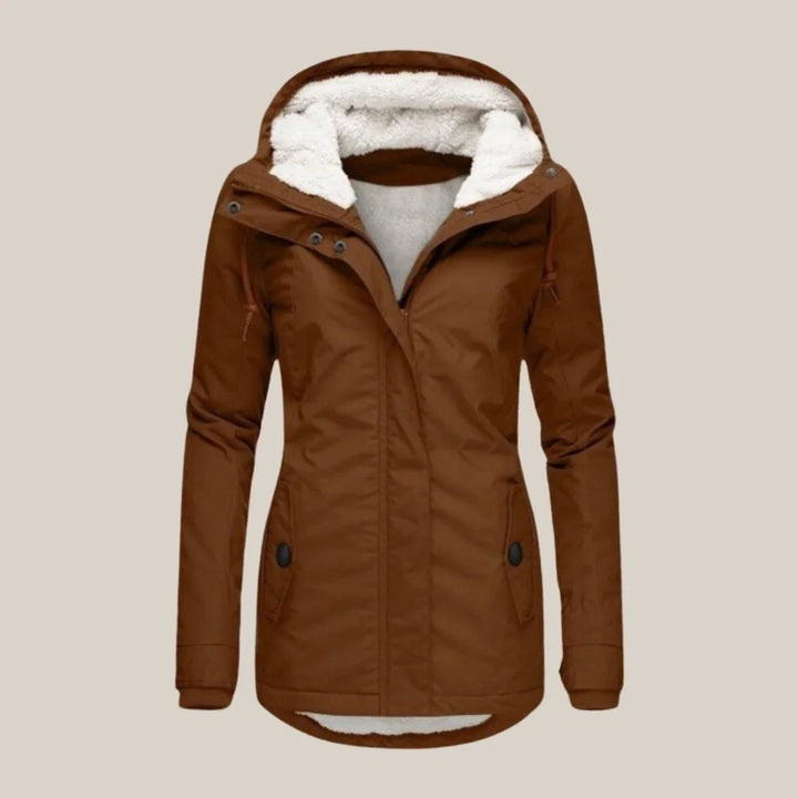 Women's Sherpa Lined Hooded Winter Coat with Zip Closure