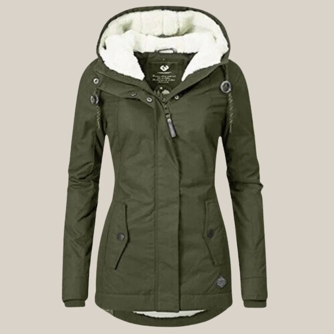 Women's Sherpa Lined Hooded Winter Coat with Zip Closure