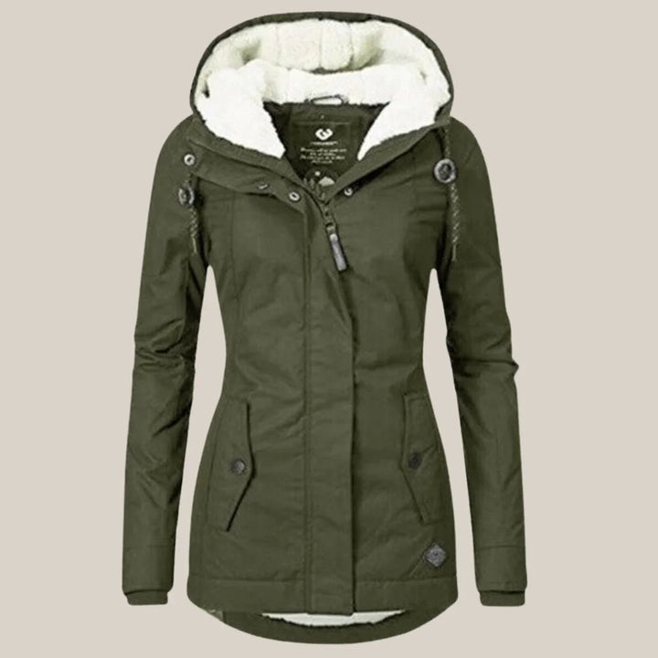 Women's Sherpa Lined Hooded Winter Coat with Zip Closure