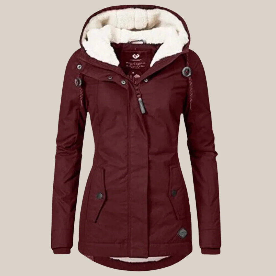Women's Sherpa Lined Hooded Winter Coat with Zip Closure