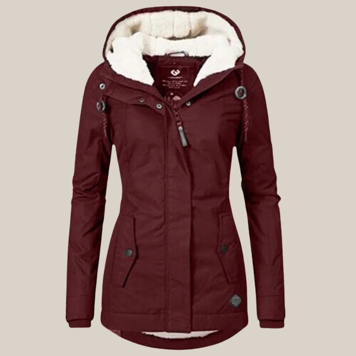 Women's Sherpa Lined Hooded Winter Coat with Zip Closure