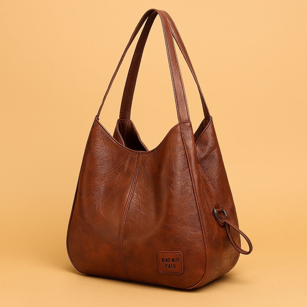 Women's Leather Patchwork Hobo Shoulder Bag with Drawstring Trim