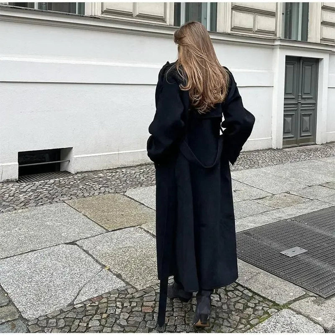 Women's Oversized Belted Trench Coat with Wide Lapel