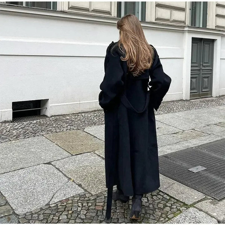 Women's Oversized Belted Trench Coat with Wide Lapel