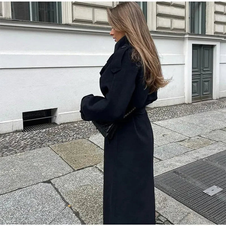 Women's Oversized Belted Trench Coat with Wide Lapel