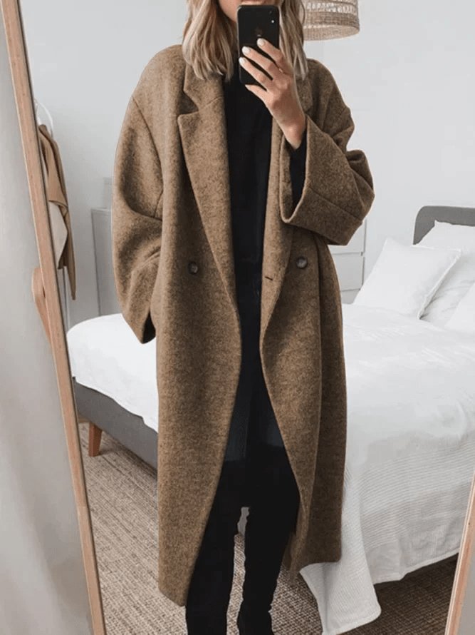 Women's Longline Wool Blend Coat Relaxed Fit